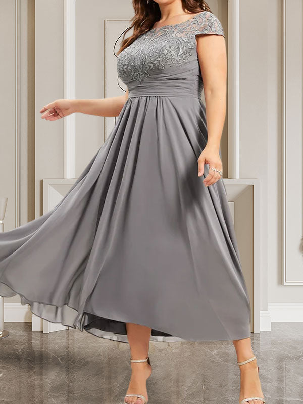 A-line Scoop Floor-Length Lace Chiffon Mother of the Bride Dress With Sequins