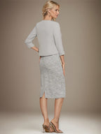 Sheath/Column Scoop Knee-Length Chiffon Lace Mother of the Bride Dress With Beading