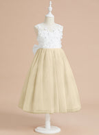 Floral Lace and Large Bow Tea-length Dress