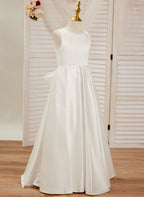 A-line Lace Satin Floor-length First Communion Flower Girl Dress