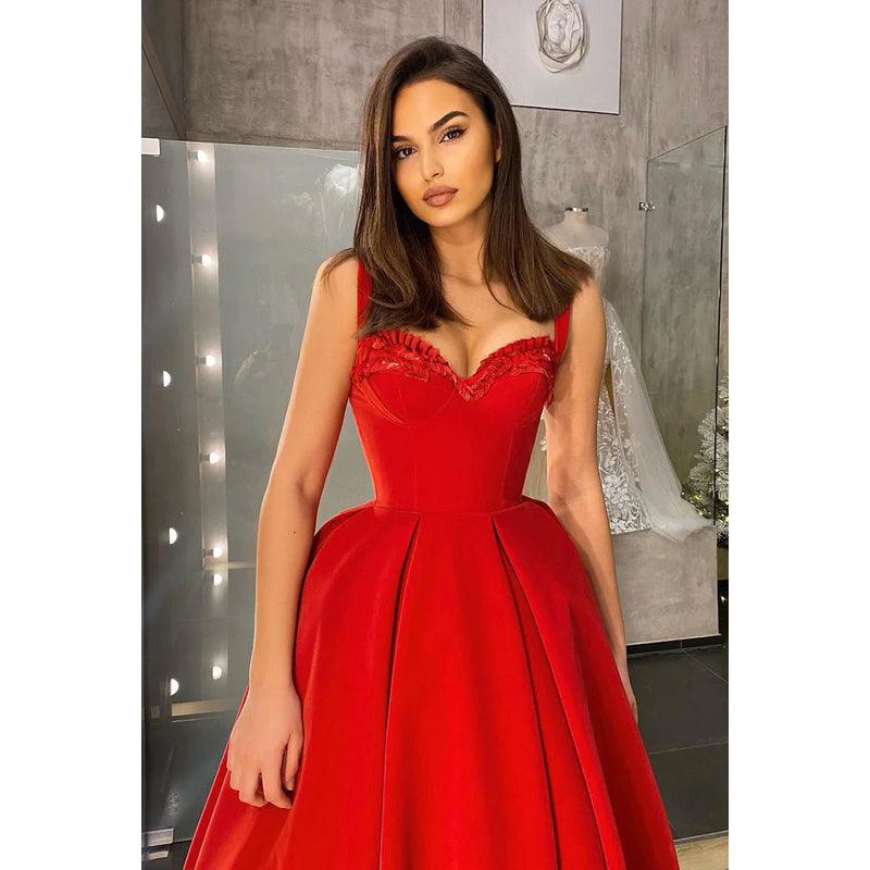 Sweetheart Ruffled Satin A-Line Midi Prom Evening Gown