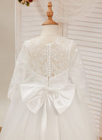 Ball-Gown Long SleevesTulle Sweep Train First Communion Flower Girl Dress