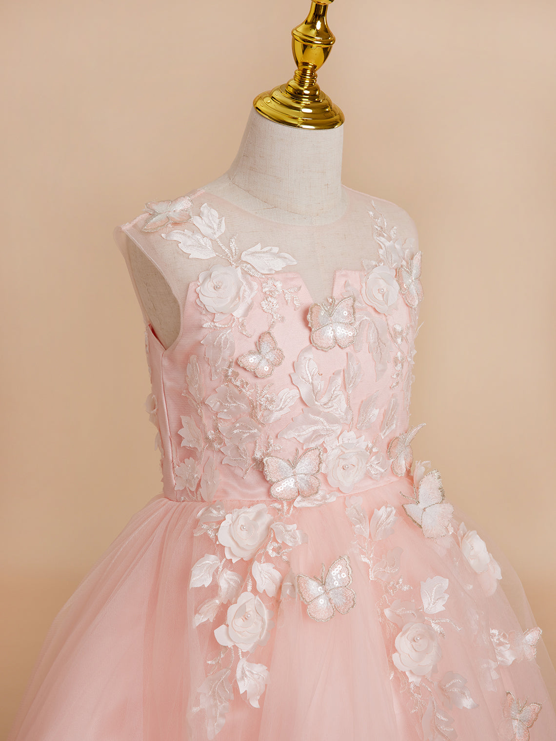 Ball-Gown/Princess Tulle Asymmetrical Pink Flower Girl Dress