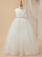 Ball-Gown/Princess Tulle Floor-length Ivory Flower Girl Dress