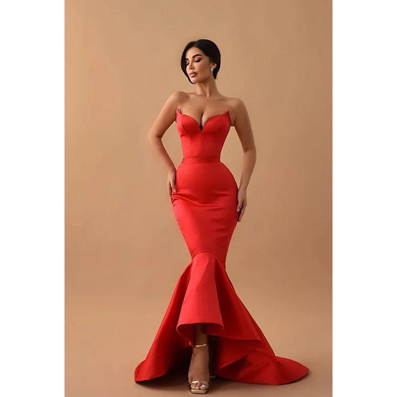 Sweetheart Strapless Sleeveless Satin Mermaid Long Evening Dress