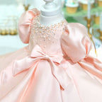 Baby Girl First Communion Dress Back Bow Zipper Princess Dress