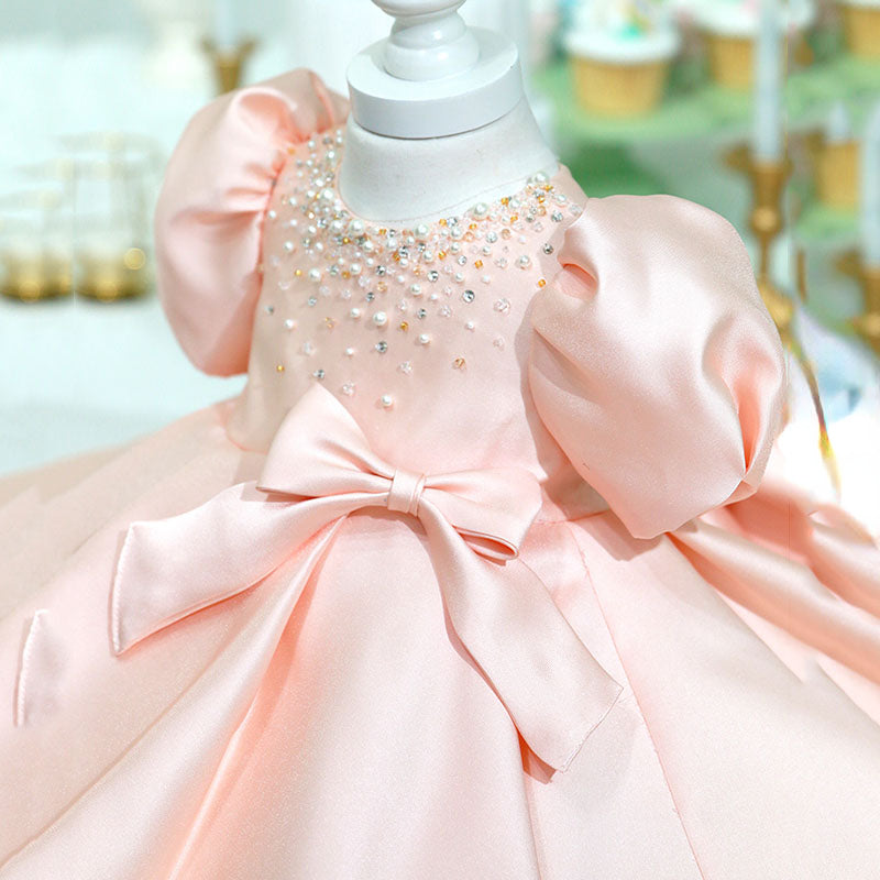 Baby Girl First Communion Dress Back Bow Zipper Princess Dress