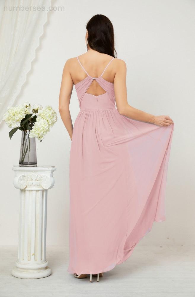 Baoleely  Neck Bridesmaid Dresses Chiffon Long Spaghetti A-line Formal Prom Gown for Wedding Party Evening 2801