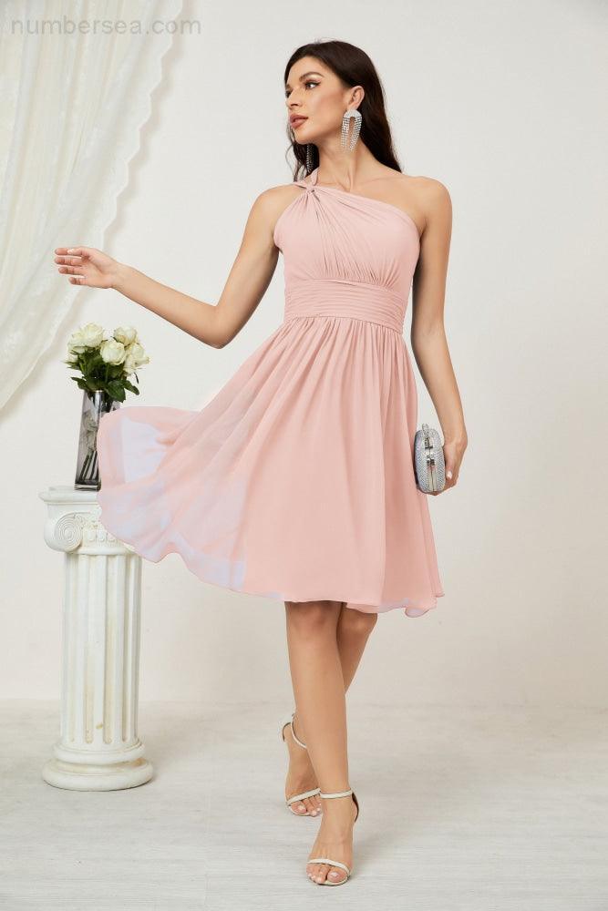 Baoleely Women Chiffon Short One Shoulder Bridesmaid Dress Formal Dresses for Party Homecoming 2804