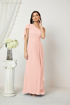 Numbersea  Chiffon Ruffled One Shoulder Long Bridesmaid Dresses A-line Formal Evening Gown Side Split 2809
