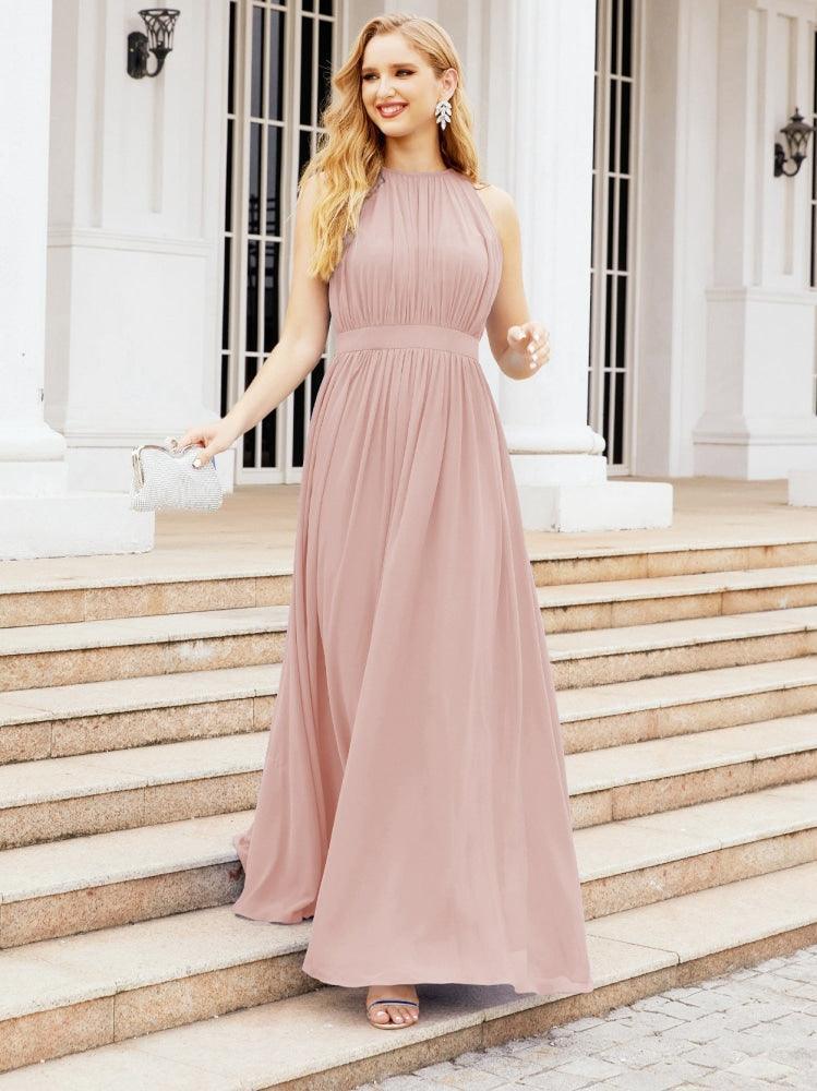 Numbersea Halter Bridesmaid Dress Empire Waist Formal Evening Prom Gown for Mother of The Bride 28030