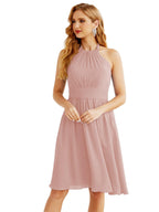 Baoleely Halter Chiffon Bridesmaid Dresses Short Sleeveless Formal Party Dress Open Back 28023