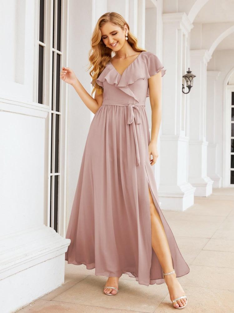 Bridesmaid Dresses with Flutter Sleeves Formal Evening Party Prom Gowns 28044