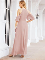 Numbersea Cold Shoulder Bridesmaid Dresses A-Line Long Formal Evening Gowns 28074