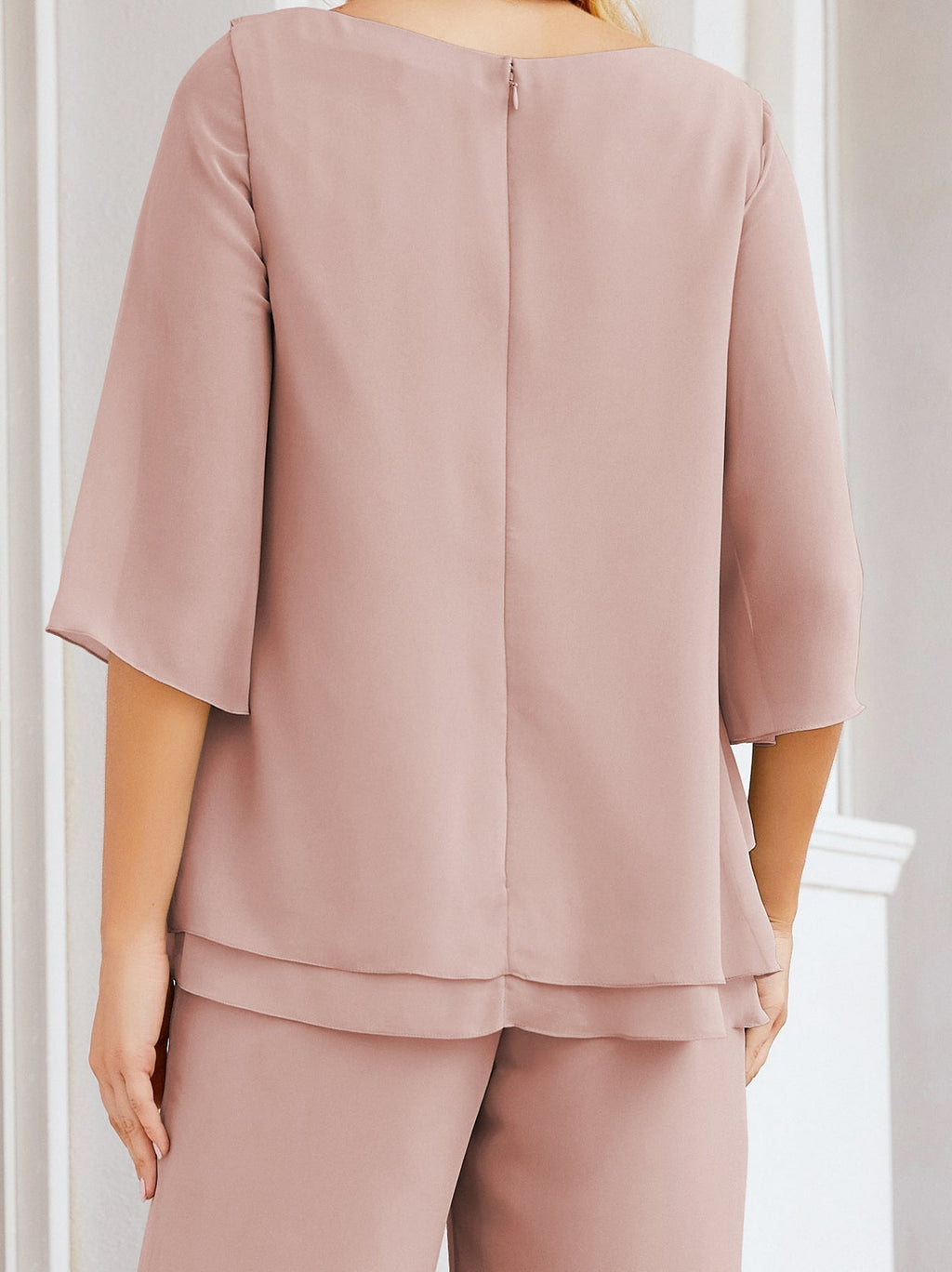 Sunnderly Elegant 2 Piece Mother of The Bride Dress Plus Size Pant Suits Ruffle Layers Sliver Housecoat SY28064