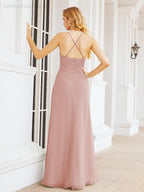 Numbersea Halter Bridesmaid Dresses with Pockets Sleeveless Formal Evening Party Prom Gowns  28055