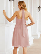 Baoleely Halter Chiffon Bridesmaid Dresses Short Sleeveless Formal Party Dress Open Back 28023