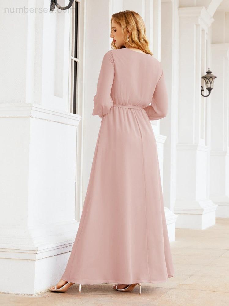 Numbersea Women's Chiffon Bridesmaid Dress A line Long Sleeves Formal Evening Prom Gown for Wedding Guest 28032