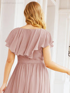 Bridesmaid Dresses with Flutter Sleeves Formal Evening Party Prom Gowns 28044