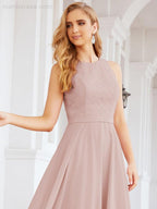 Numbersea Ladies Sleeveless Round Neck Chiffon Beaded and Floor Length Bridesmaid Dress Party Wedding Prom Evening Dress 28076
