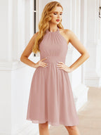 Baoleely Halter Chiffon Bridesmaid Dresses Short Sleeveless Formal Party Dress Open Back 28023