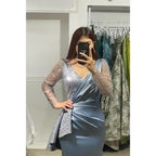 Sexy V-neck Pleats Long Sleeves Formal Evening Gowns