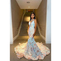 Trumpet/Mermaid V-Neck Lace Sequins Appliques Prom Evening Formal Dress