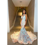 Trumpet/Mermaid V-Neck Lace Sequins Appliques Prom Evening Formal Dress