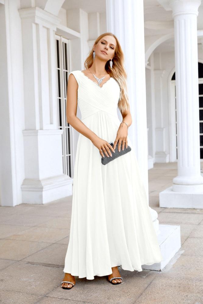 Ladies Chiffon V Neck Sleeveless Floor Length Bridesmaid Evening Dress Wedding Party Evening Dress 28126