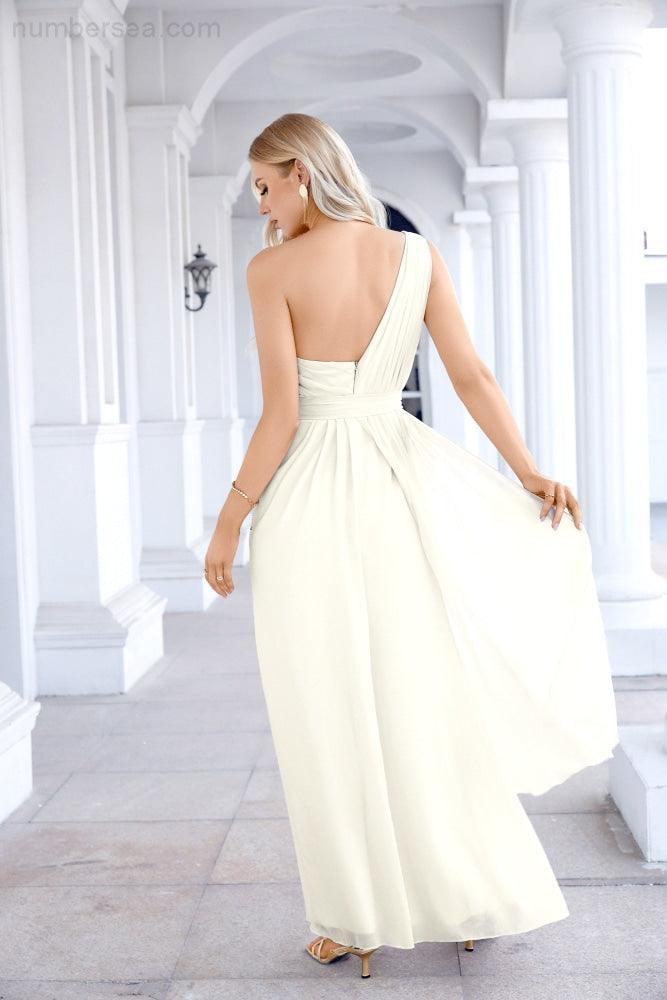 Ladies Chiffon One Shoulder Bridesmaid Evening Dress Wedding Party Evening Dress 28133