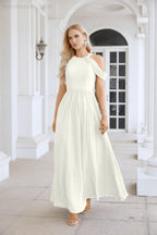 Ladies Chiffon Off Shoulder Swing Sleeve Front Slit Bridesmaid Evening Dress Wedding Party Evening Dress 28117