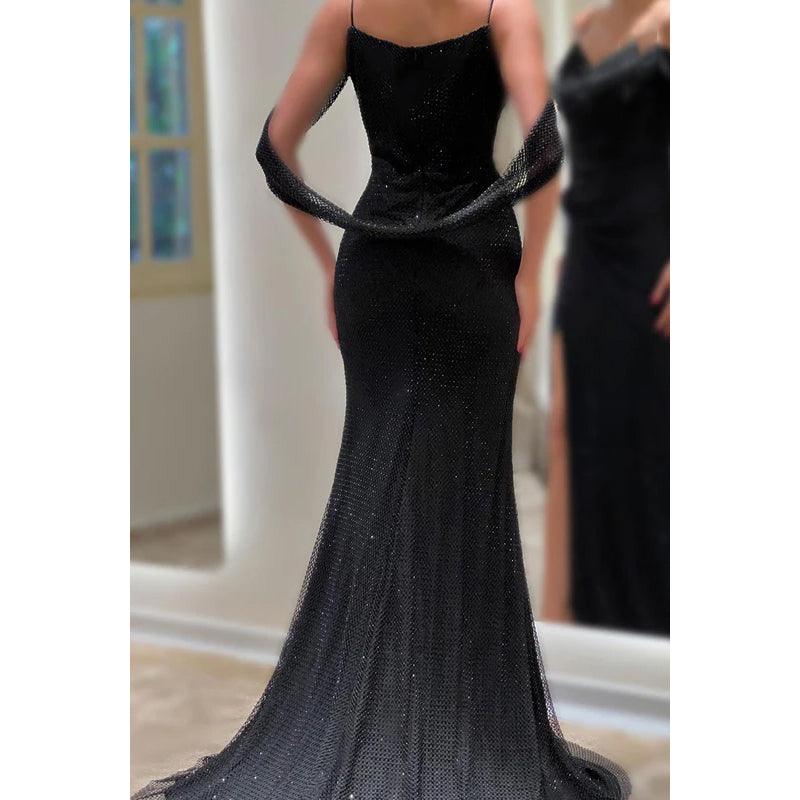 Trumpet/Mermaid Chic & Modern Straps Cap Sleeves Slit Formal Party Prom Dress