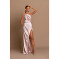 Unique One Shoulder Pleats High Split Long Prom Dress