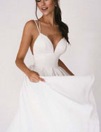 Wedding Dresses A-Line Sweetheart Camisole Spaghetti Strap Tea Length Chiffon Bridal Gowns With Pleats Dresses