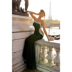 Sheath Illusion Beaded Strapless Satin Long Prom Dress Evening Gowns
