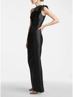 Mermaid Wedding Guest Dress Satin Dress Formal Fall Ankle Length Sleeveless One Shoulder with Bow(s) Slit Evening Dresses