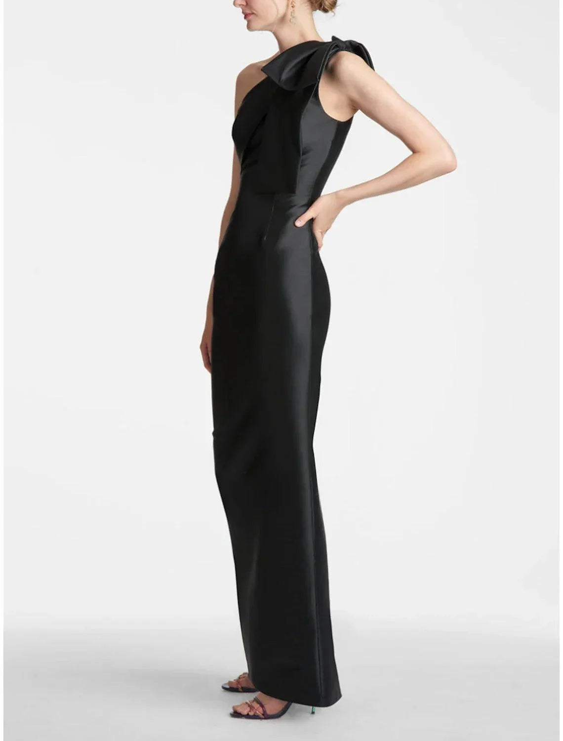 Mermaid Wedding Guest Dress Satin Dress Formal Fall Ankle Length Sleeveless One Shoulder with Bow(s) Slit Evening Dresses