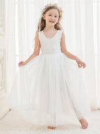 A-line Lace Tulle Ankle-length White Dress (2003227597)