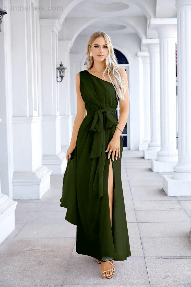 Ladies Chiffon One Shoulder Bridesmaid Evening Dress Wedding Party Evening Dress 28133