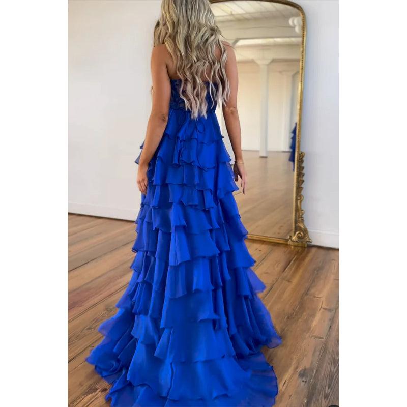 Sweetheart Strapless A-line Appliques Tiered Party Prom Evening Dress