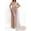 Sheer Fitted One Shoulder with High Slit Party Prom Evening Dress