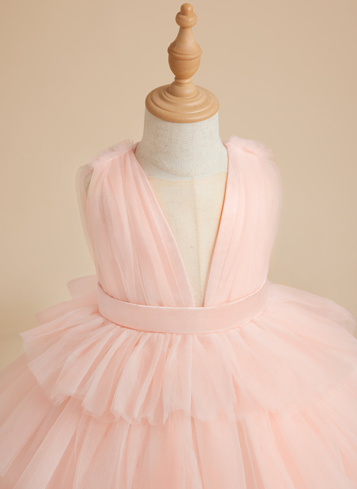 Ball-Gown/Princess Pearl Pink Sleeveless Tulle Bow Flower Girl Dress (010220814)