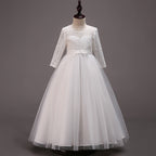 Girl First Communion Dress Children Formal Long Sleeve Elegant Princess Pageant Dress