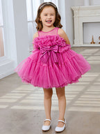 Enchanting Pink Princess Sleeveless Tulle Flower Girl Dress with Bow Accent (010224355)