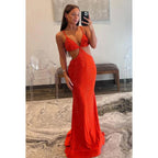 Sexy & Sparkil Spaghetti Straps V-Neck Trumpet Evening Party Prom Dress