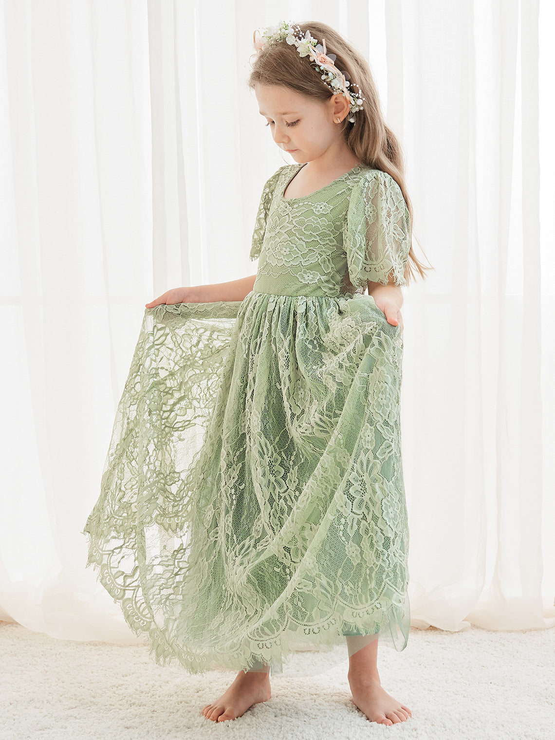 A-line Lace Tulle Ankle-length Green Dress (2003227593)