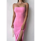 Sheath/Column Spaghetti Straps Satin Knee Length Evening Dress