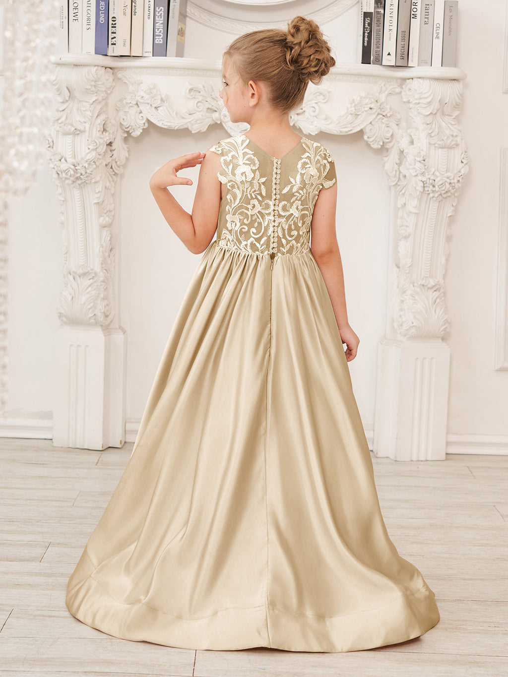 A-line Lace Satin Floor-length Flower Girl Dress