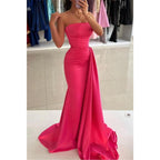 Fitted Strapless Sleeveless Ruched with Train Party Prom Evening Dress