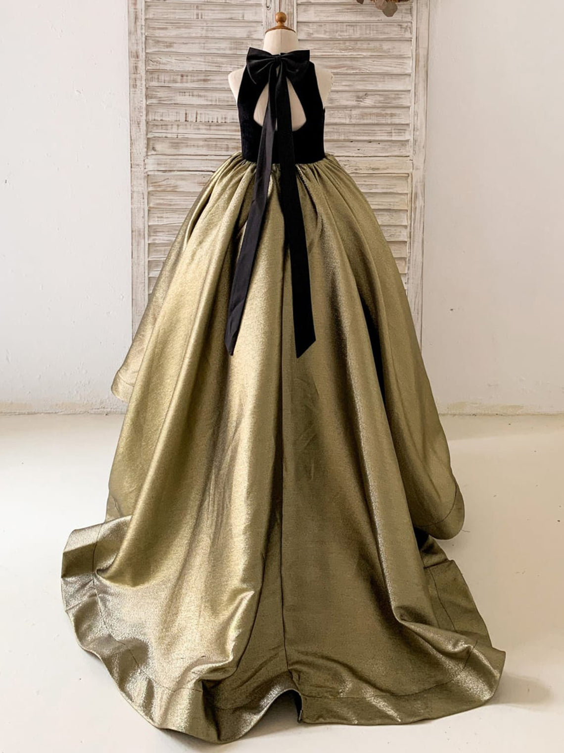 Ball-Gown/Princess Jacquard Velvet Sweep Train Black Dress (2003227667)